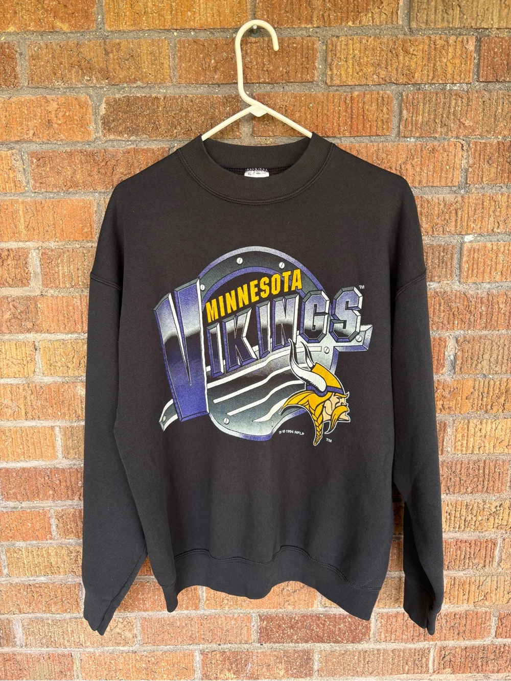 Vintage 1994 Minnesota Vikings NFL Black Crew Neck Sweatshirt Fan Sportswear XL